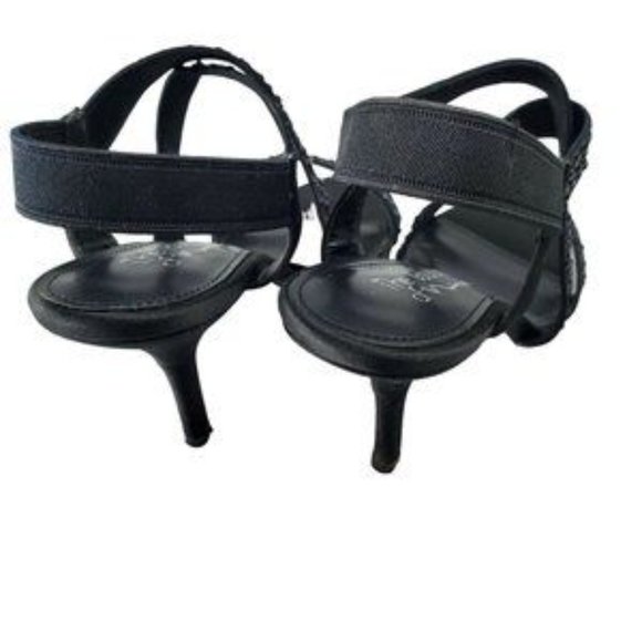 The Touch of Nina Black Heeled Slip-on Sandals Strappy Black Studs Womens 9.5 - Picture 4 of 4